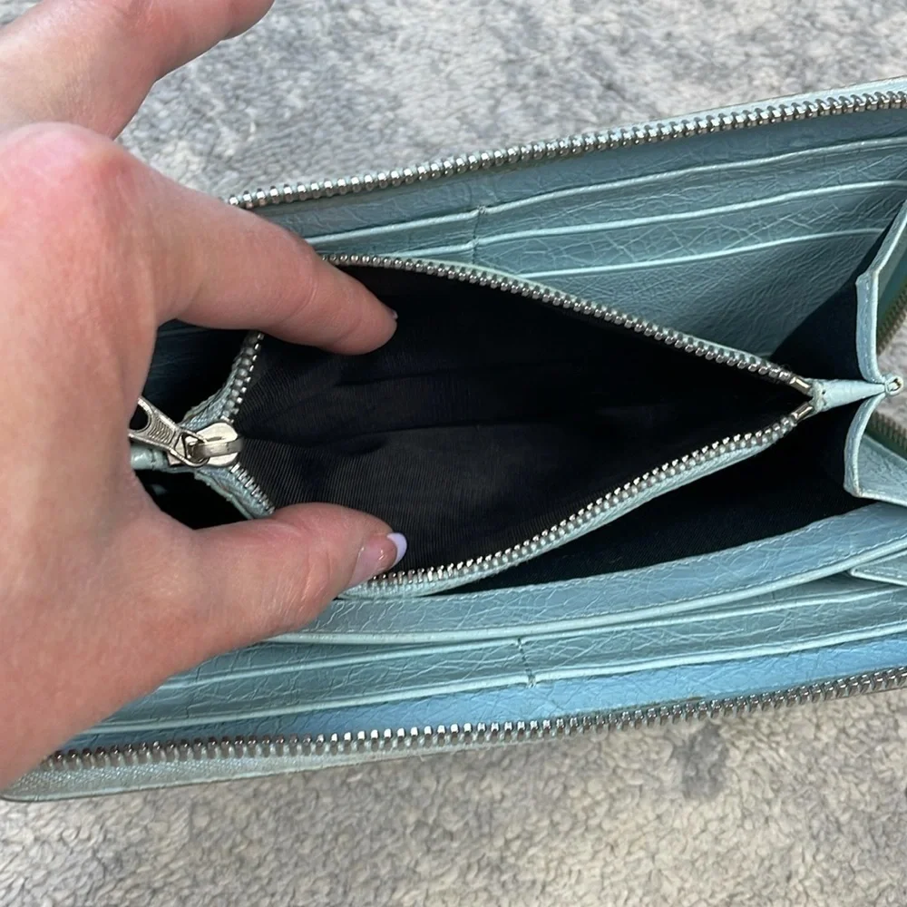 Balenciaga Zip Around Classic Continental Long Wallet Baby Blue Leather
